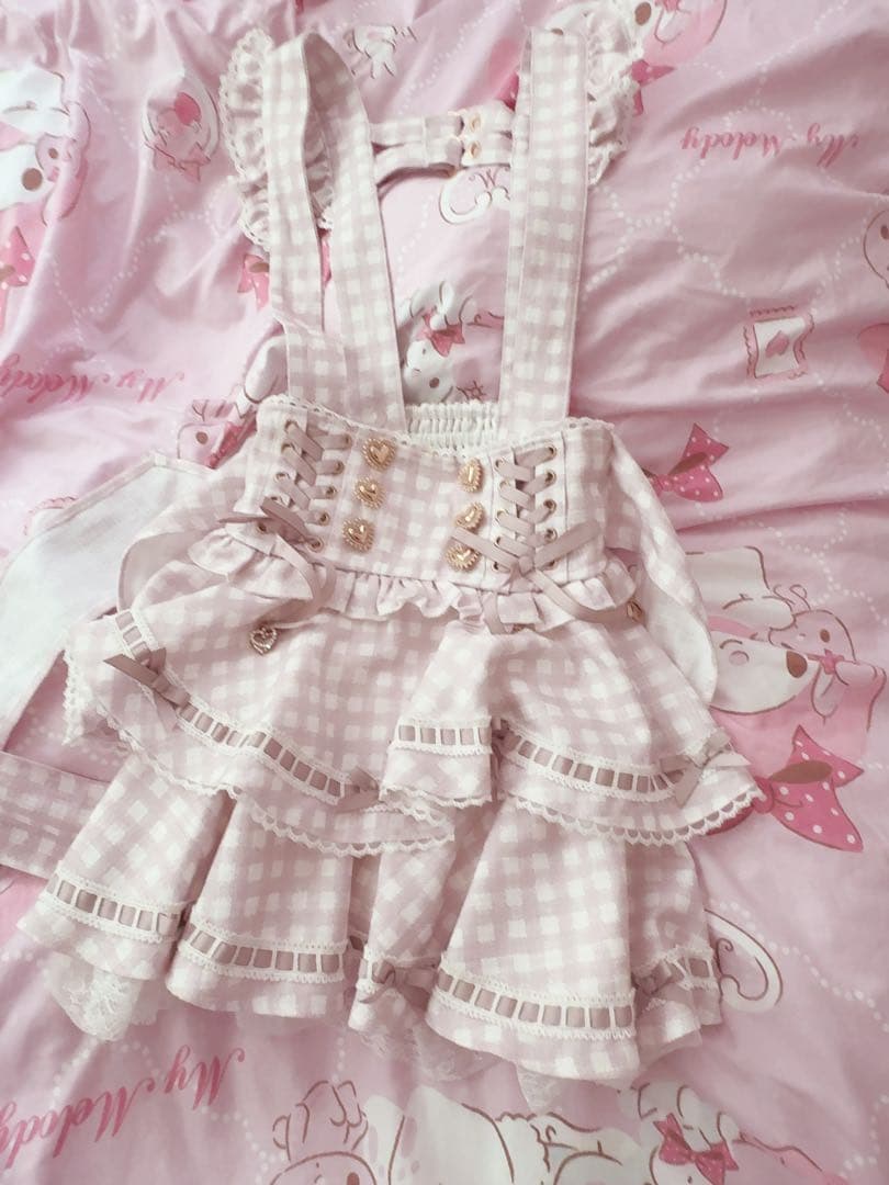 タグ付き LIZLISA はしごリボンギンガムティアードスカパン ピンク