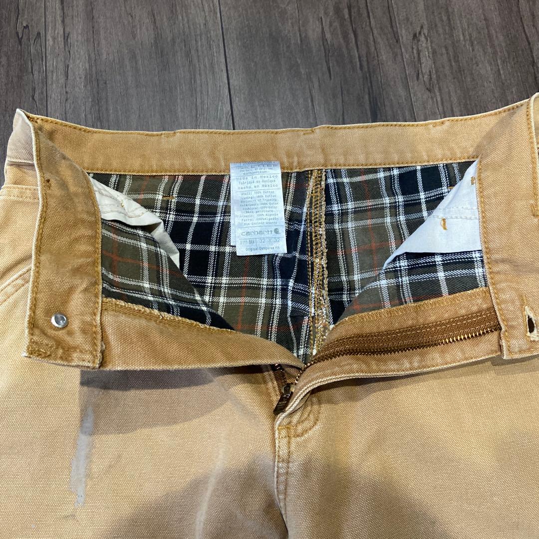 Carhartt W32 L32ワークパンツ ダック生地チェックB111 BRN