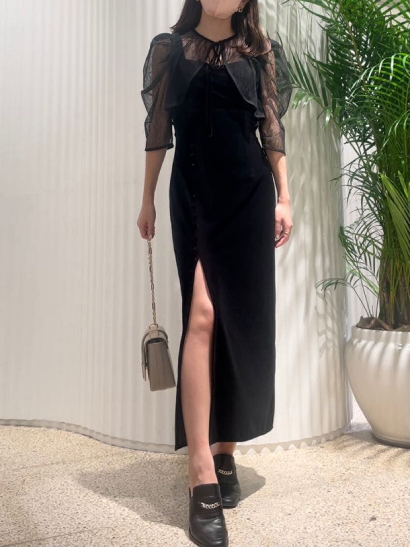 SNIDELワンピース レースボレロ スリット オリーブ オケージョン 結婚式