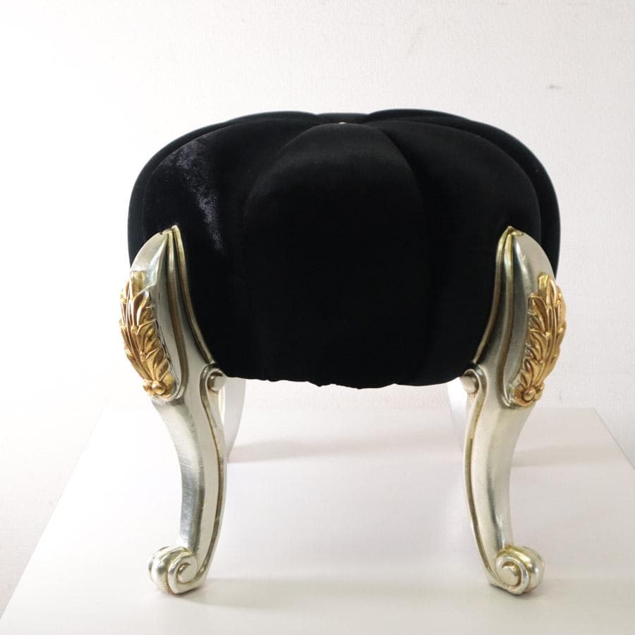 値下パンプキンスツール ベルベット調張地 ブラック 花びら8枚 猫脚 ロココ調