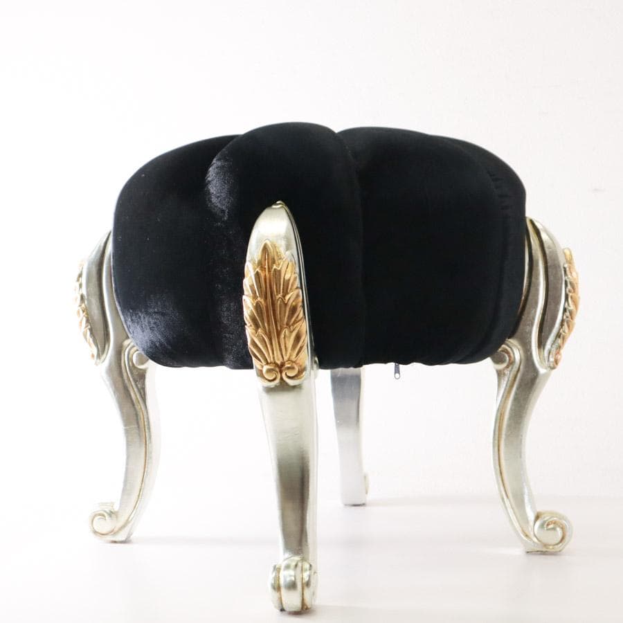 値下パンプキンスツール ベルベット調張地 ブラック 花びら8枚 猫脚 ロココ調