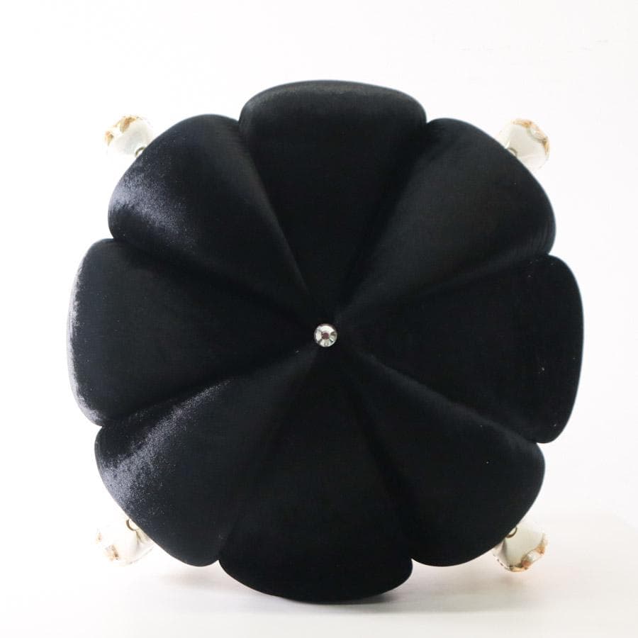 値下パンプキンスツール ベルベット調張地 ブラック 花びら8枚 猫脚 ロココ調