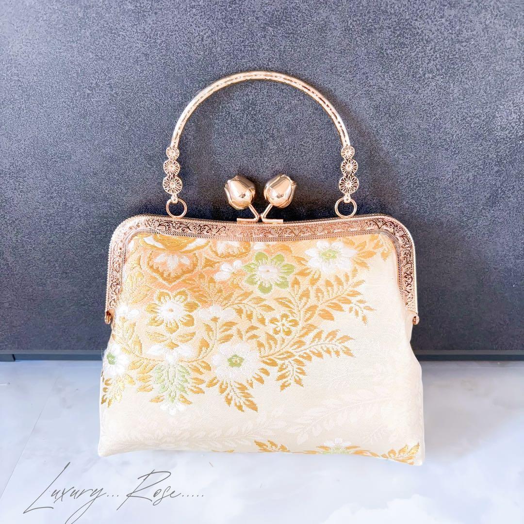1月新作！若葉の息吹♡優しいゴールド真珠箔ヨーロッパの意匠♡高級帯地バッグ