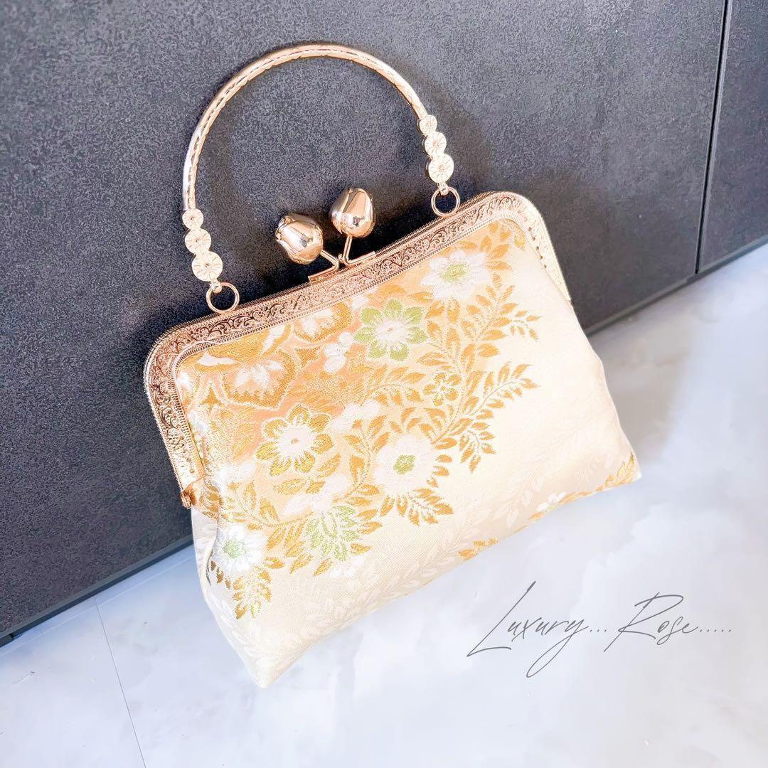 1月新作！若葉の息吹♡優しいゴールド真珠箔ヨーロッパの意匠♡高級帯地バッグ
