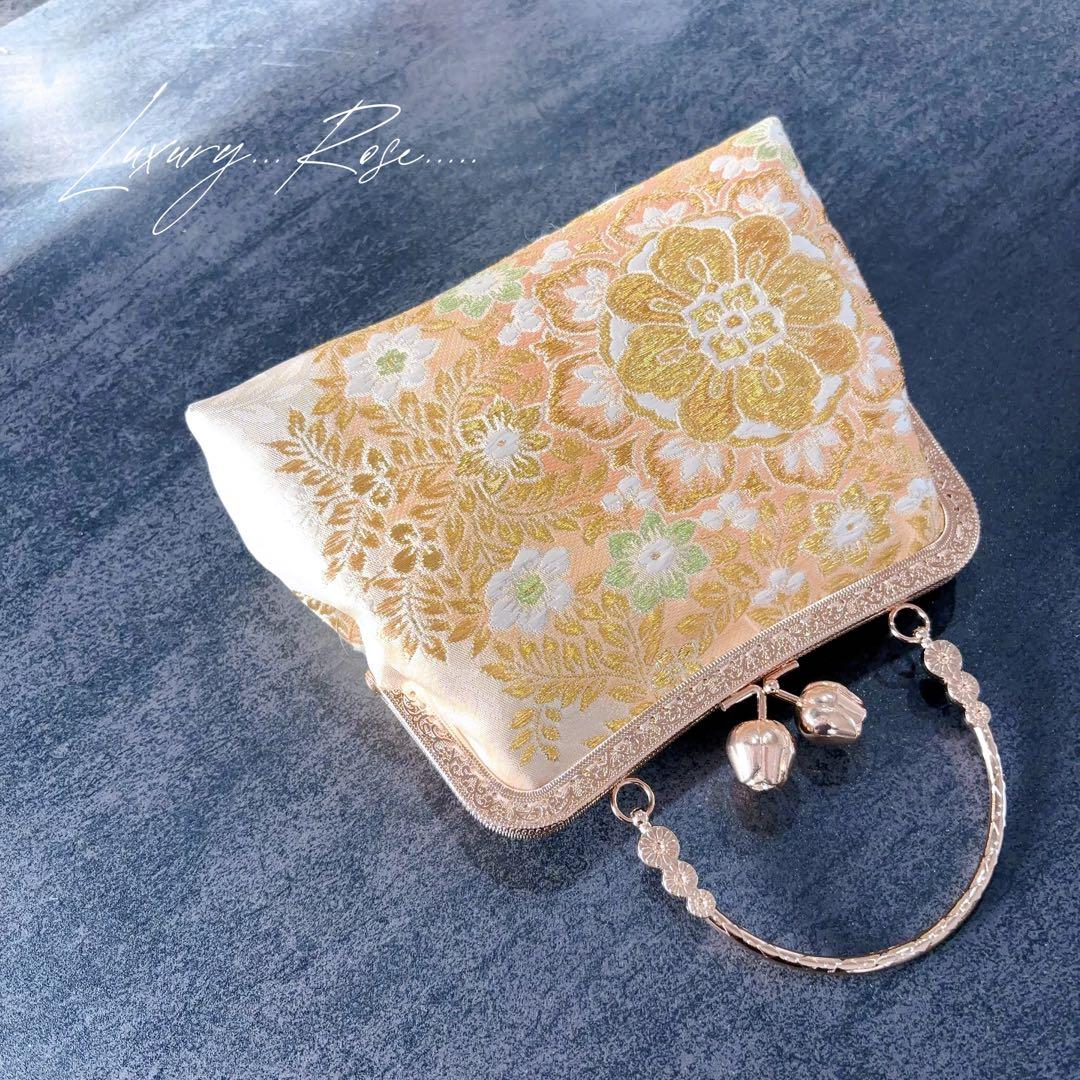 1月新作！若葉の息吹♡優しいゴールド真珠箔ヨーロッパの意匠♡高級帯地バッグ
