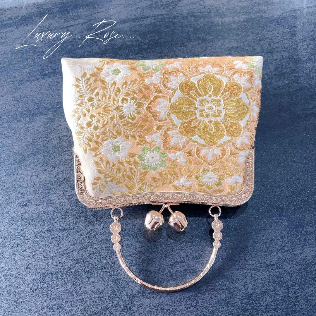 1月新作！若葉の息吹♡優しいゴールド真珠箔ヨーロッパの意匠♡高級帯地バッグ