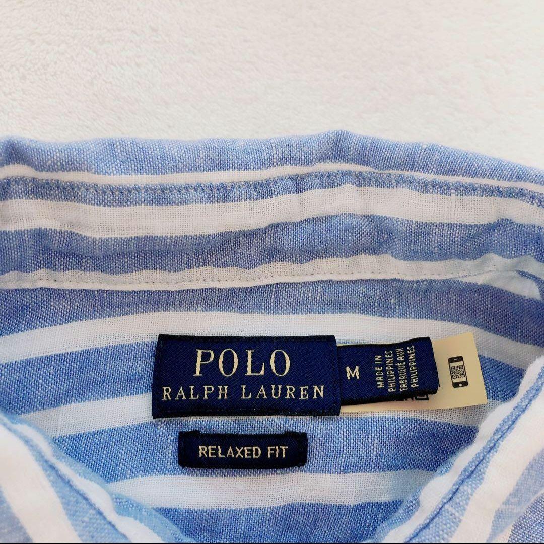 RALPH LAUREN ラルフローレン　ストライプ　リネンシャツ　ブルー　M