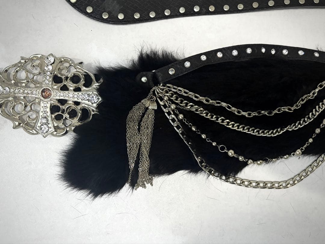 当時物 DIA ギャル 本革 ラビットファー ベルト