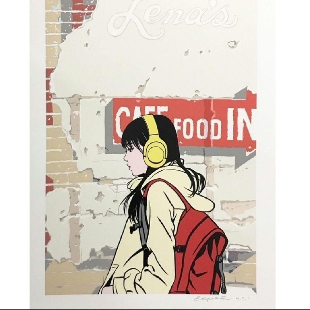 江口寿史　版画『Lena's Cafe』