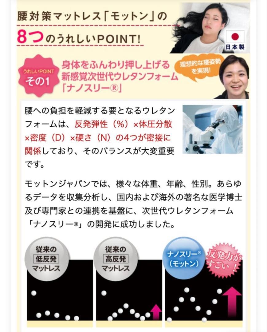 高反発マットレス モットン ダブル 敷布団 体圧分散 10cm 日本製