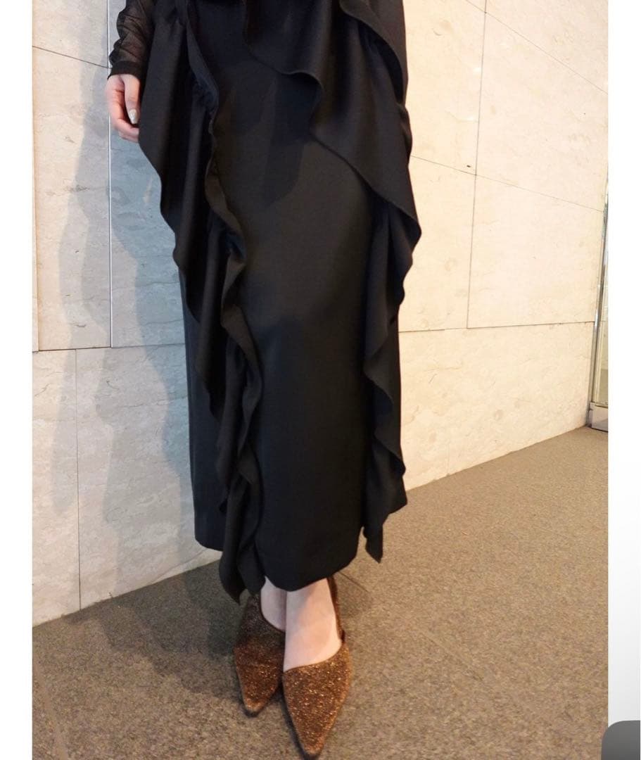 LAGUNAMOON シアートップス付 フリルキャミドレス M ブラック