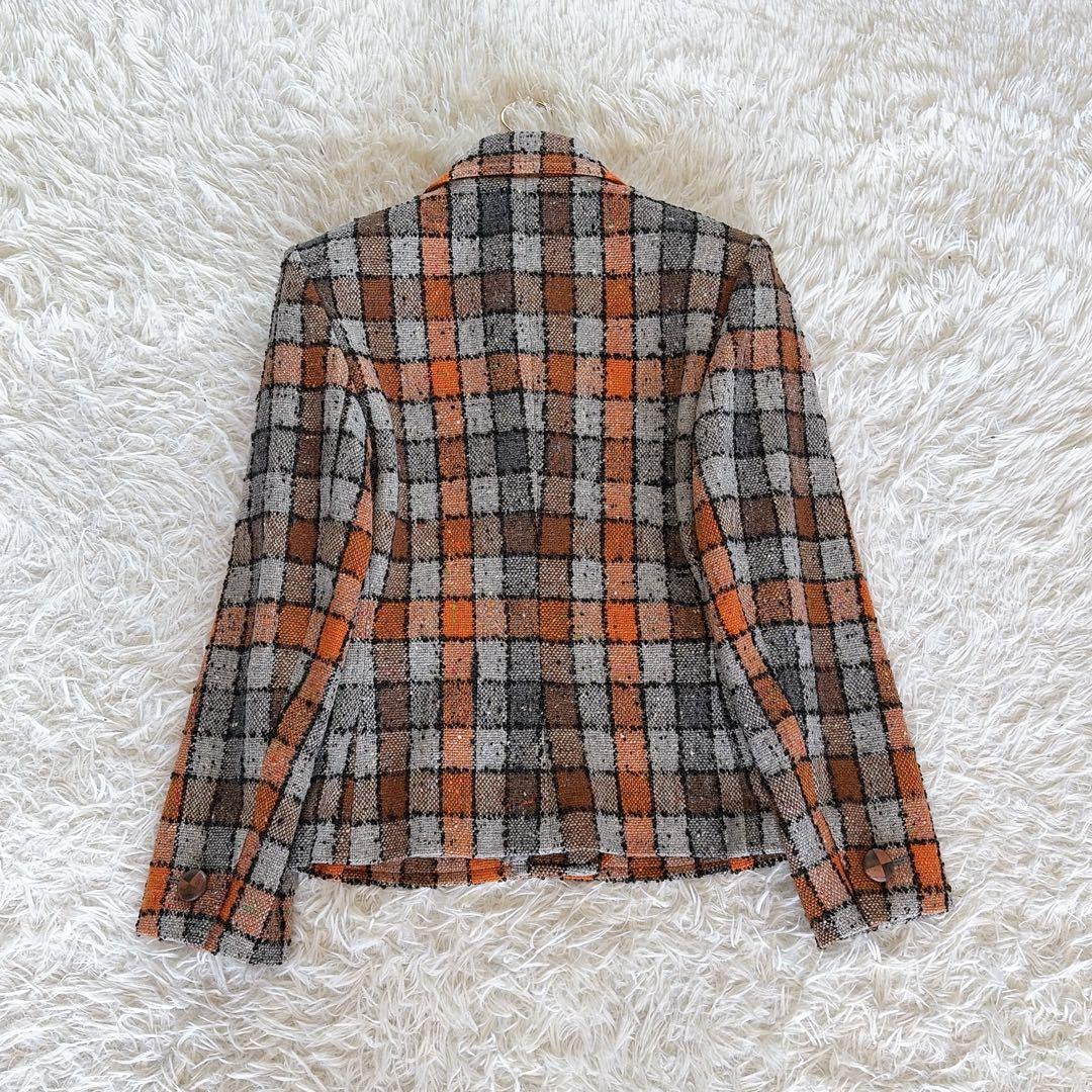 希少✨美品【イヴサンローラン】ツイードジャケット ブロックチェック オレンジM