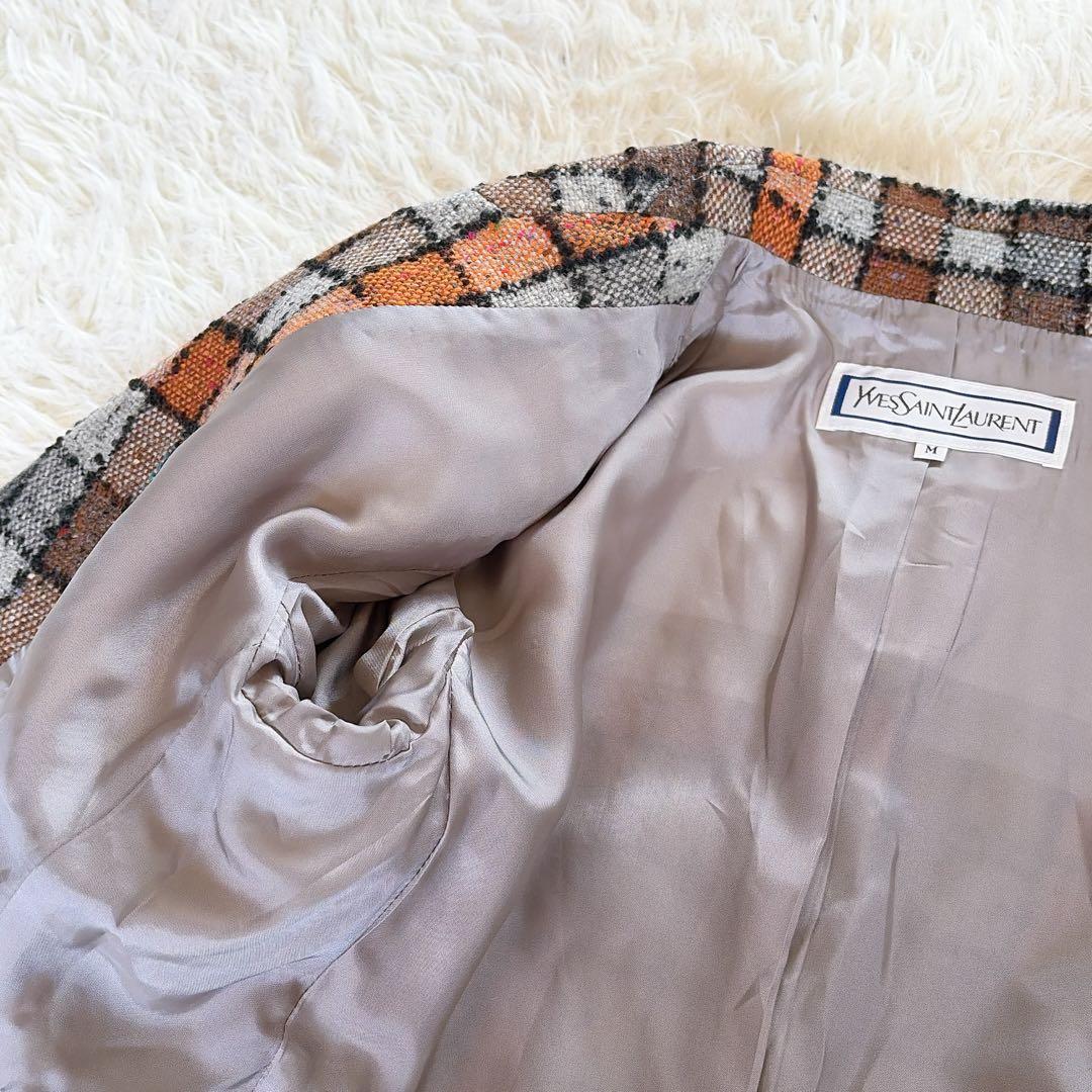 希少✨美品【イヴサンローラン】ツイードジャケット ブロックチェック オレンジM