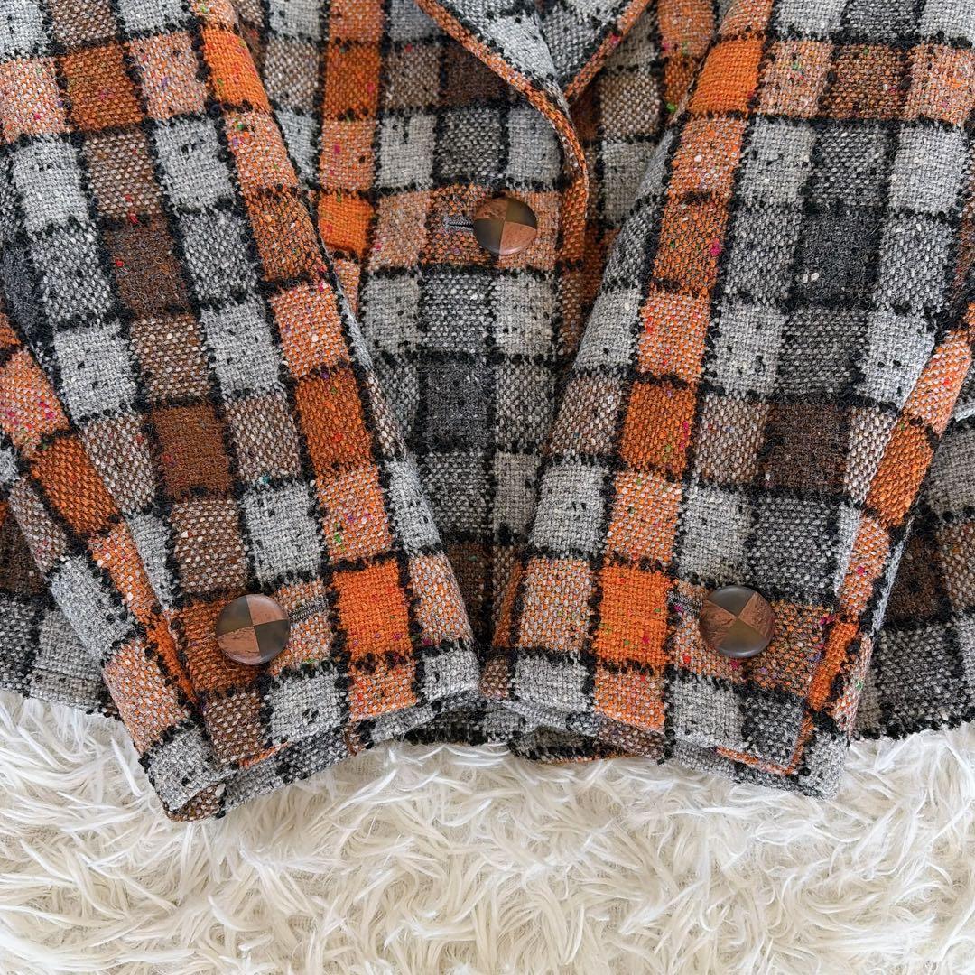 希少✨美品【イヴサンローラン】ツイードジャケット ブロックチェック オレンジM