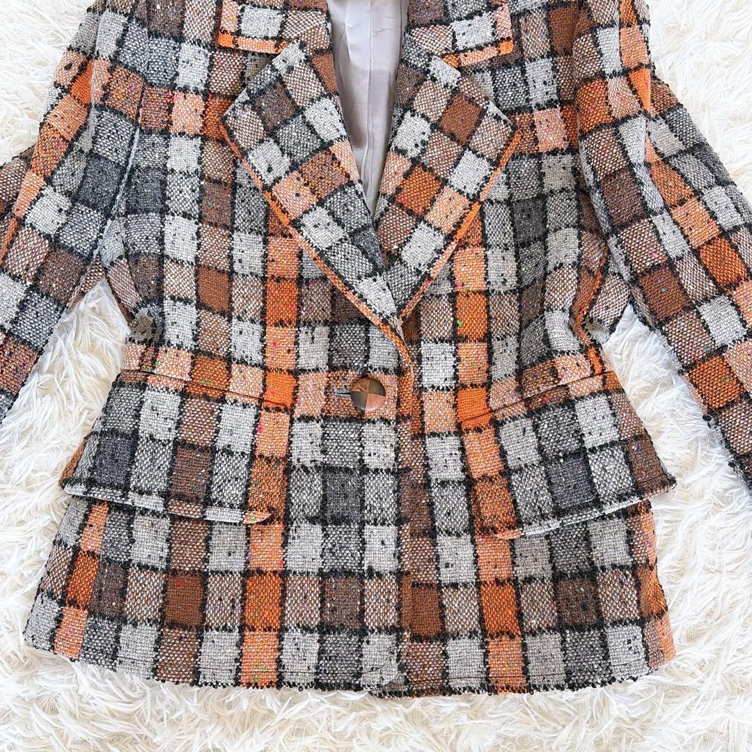 希少✨美品【イヴサンローラン】ツイードジャケット ブロックチェック オレンジM