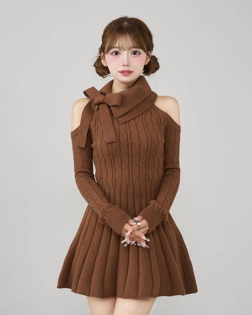 ダーリッチ アメスリフレアニットミニワンピース 茶色