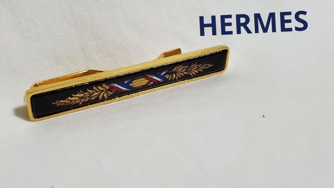 正規良 エルメス エマイユ ネクタイピン タイバー 七宝焼 紺黒×mixカラー