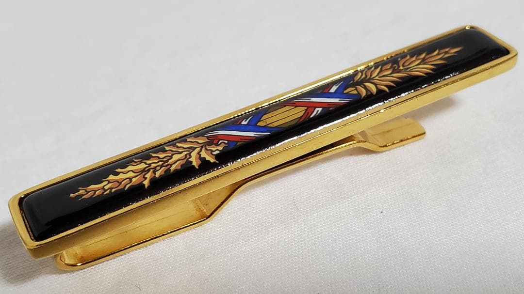 正規良 エルメス エマイユ ネクタイピン タイバー 七宝焼 紺黒×mixカラー