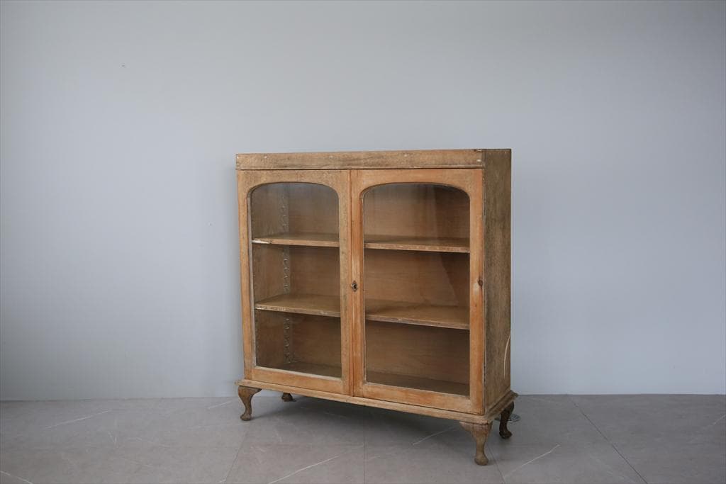 英国アンティーク木製ブックケースキャビネット/本棚/食器棚/飾り棚(92-244