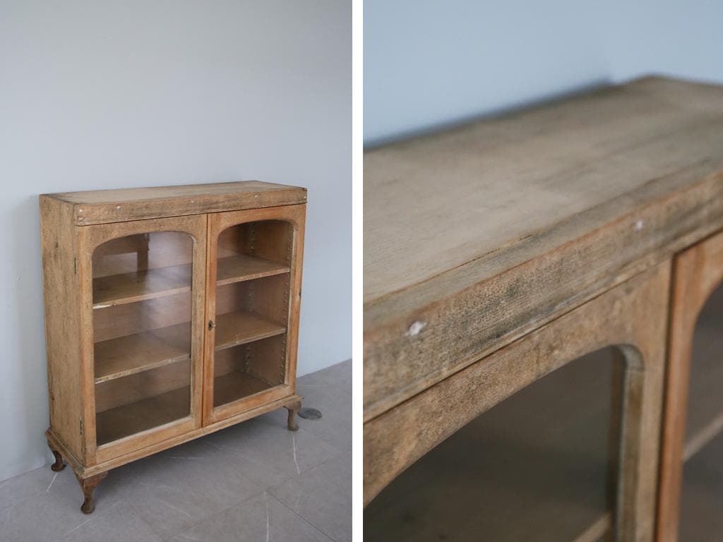 英国アンティーク木製ブックケースキャビネット/本棚/食器棚/飾り棚(92-244