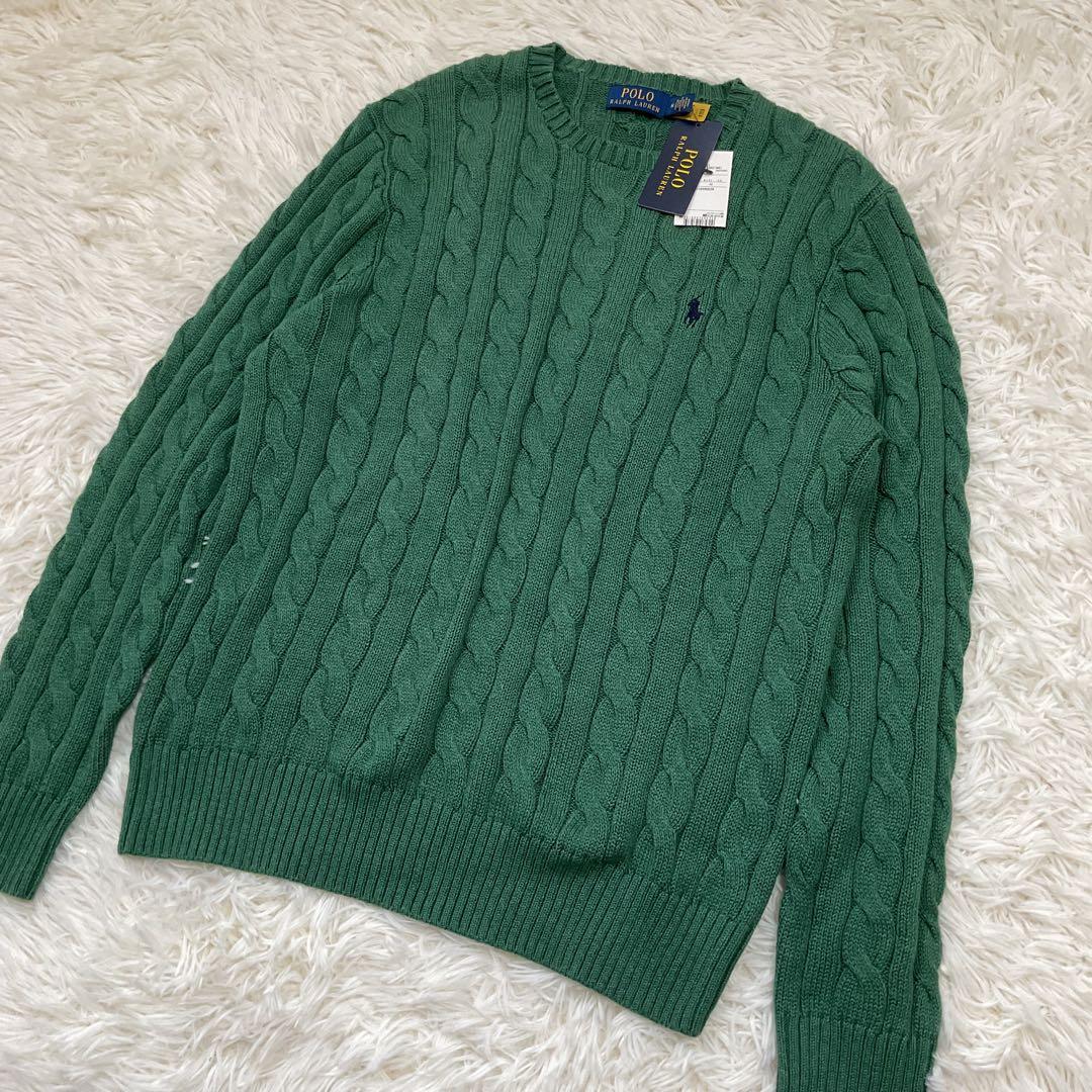 新品未使用♪POLORALPHLAUREN クルーネックケーブルニット グリーン