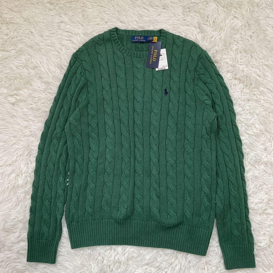 新品未使用♪POLORALPHLAUREN クルーネックケーブルニット グリーン