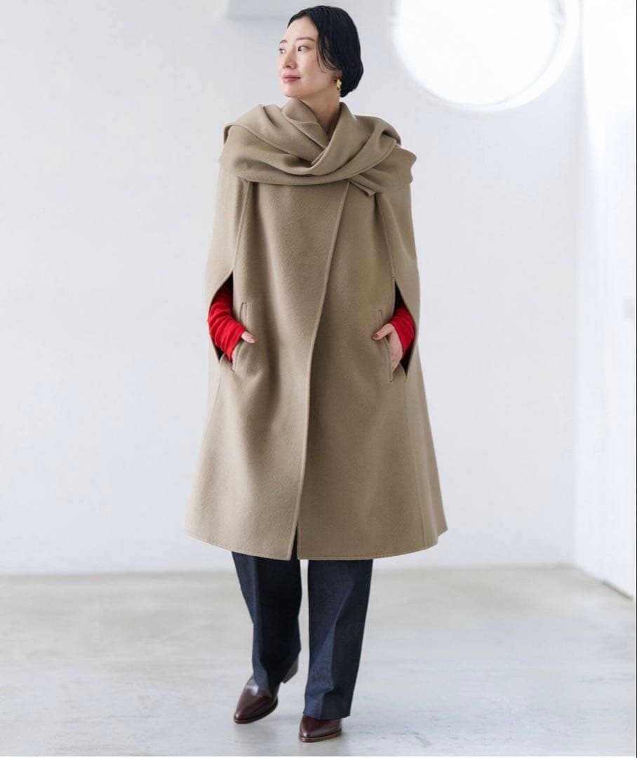 VERMEIL par iena Super140s マントコート　ベージュ