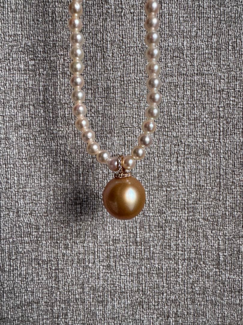 新品　18K 高品質南洋白蝶ゴールデンパールペンダント