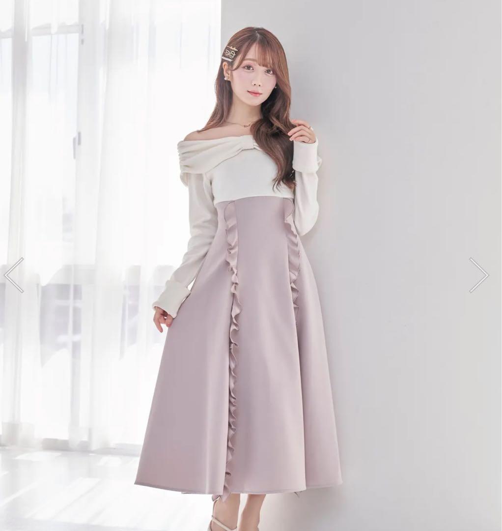 ロゼミューズ decollete ribbon flared dress