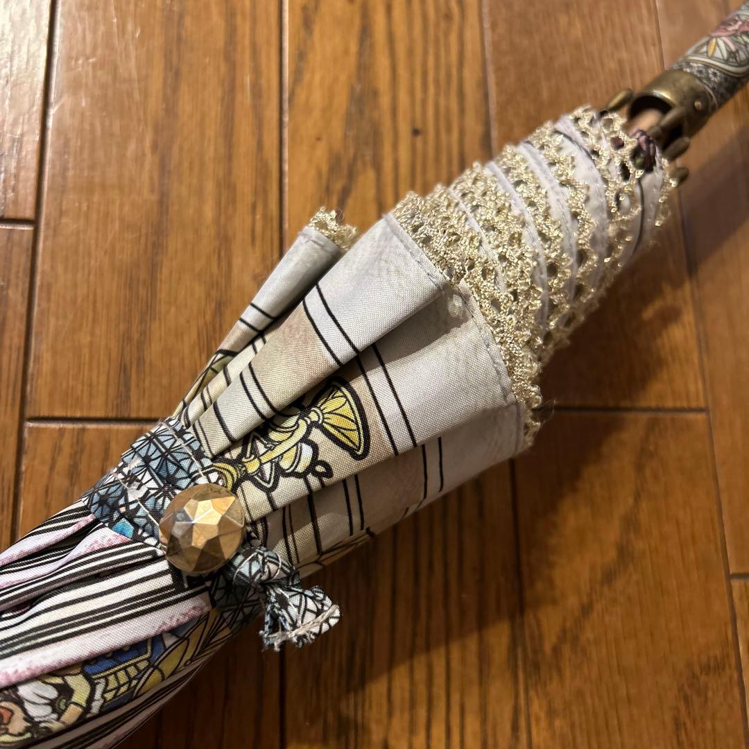 美品　美女と野獣　長傘　傘　長さ2段階　晴雨兼用　ディズニー　ステンドガラス風