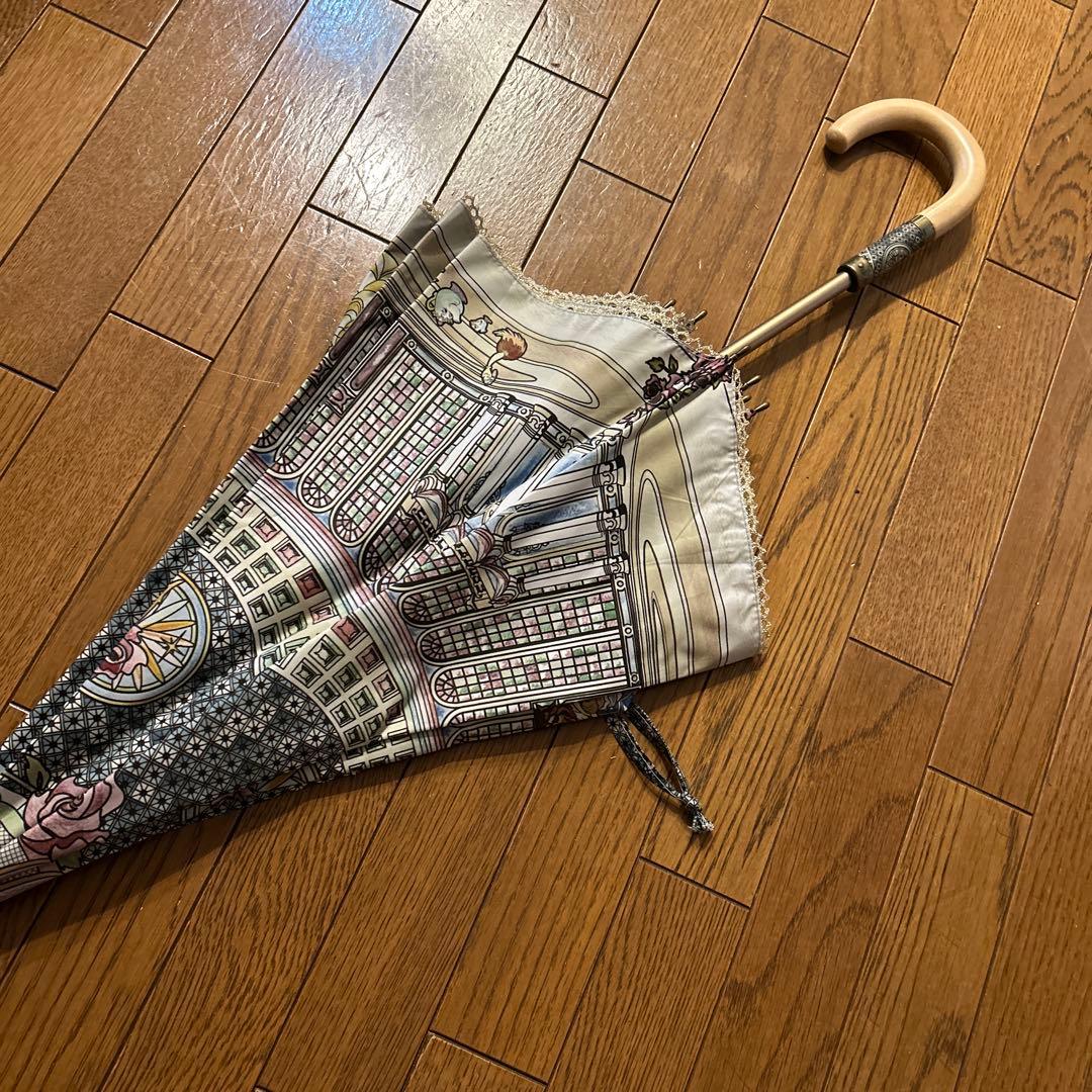 美品　美女と野獣　長傘　傘　長さ2段階　晴雨兼用　ディズニー　ステンドガラス風