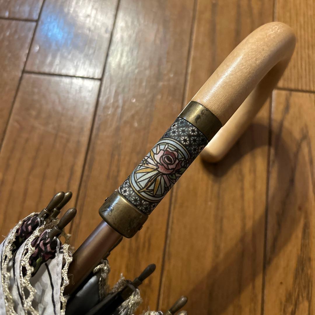 美品　美女と野獣　長傘　傘　長さ2段階　晴雨兼用　ディズニー　ステンドガラス風