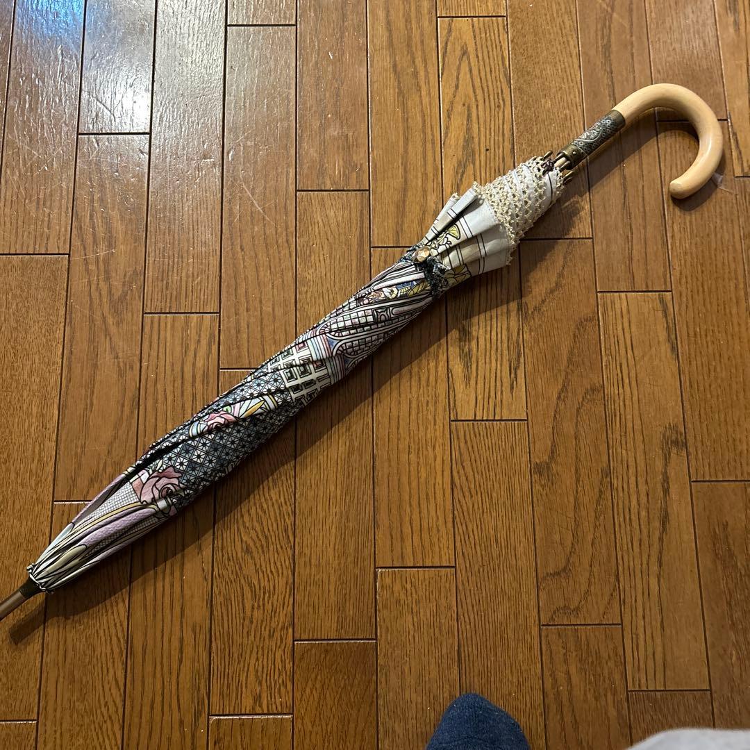 美品　美女と野獣　長傘　傘　長さ2段階　晴雨兼用　ディズニー　ステンドガラス風