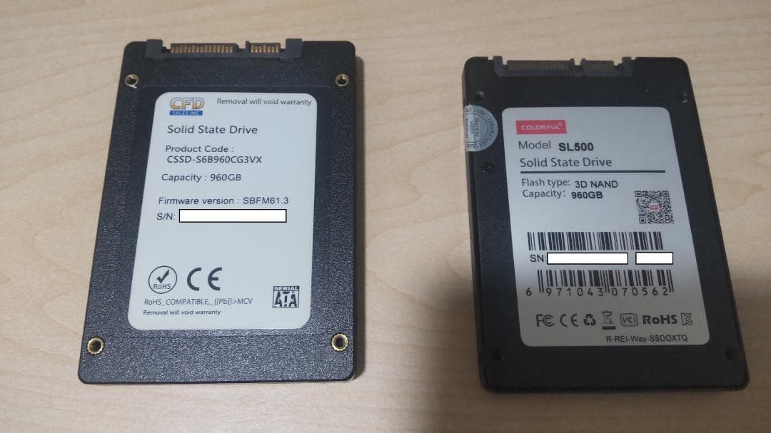 SATA接続 2.5インチ SSD 960GB×2 (CFD/COLORFUL)