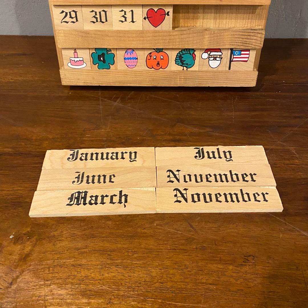90s USA製 ヴィンテージ万年カレンダー りんご 稀少 木製