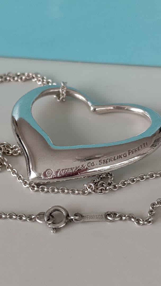 ティファニーラージオープンハートロングネックレスSV925 Box付き