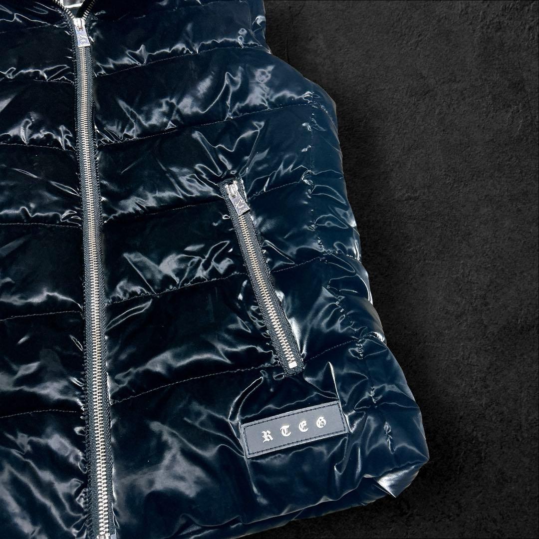 本日限定価格‼️adamsJUGGLER ダウンベスト 黒 光沢 人気 刺繍ロゴ