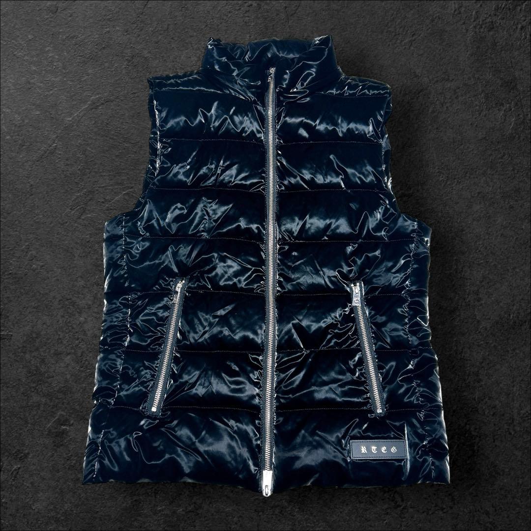 本日限定価格‼️adamsJUGGLER ダウンベスト 黒 光沢 人気 刺繍ロゴ