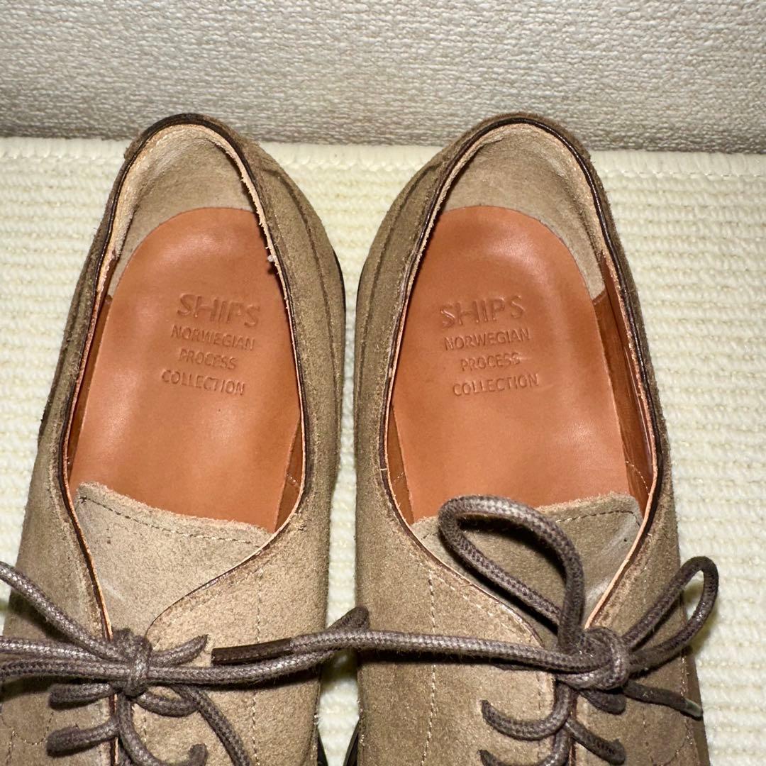 SHIPS ノルウェージャン Uチップ シューズ スエード カーキ レザー