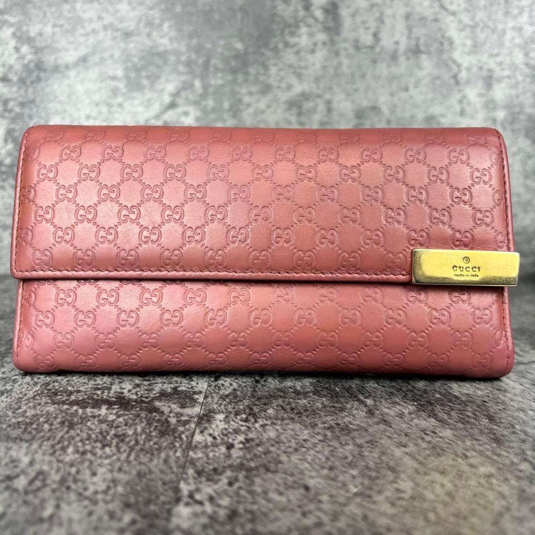 GUCCI マイクロGG シマ レザー 長財布 ピンク