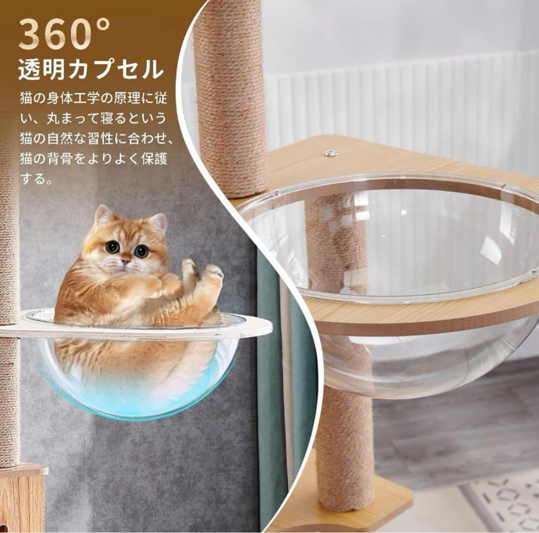 キャットタワー❣️ハンモック 木製 スリムデザイン 大型猫用 宇宙船 156㎝