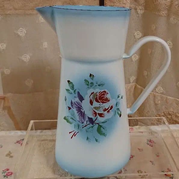 イマン プリンセスローズブルー ジャグ ポット 花柄 Imane ホーロー