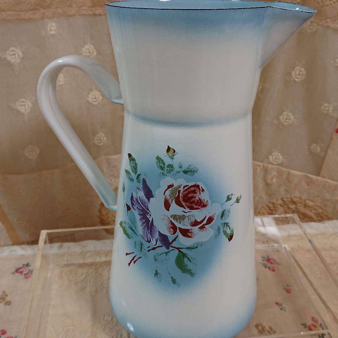 イマン プリンセスローズブルー ジャグ ポット 花柄 Imane ホーロー