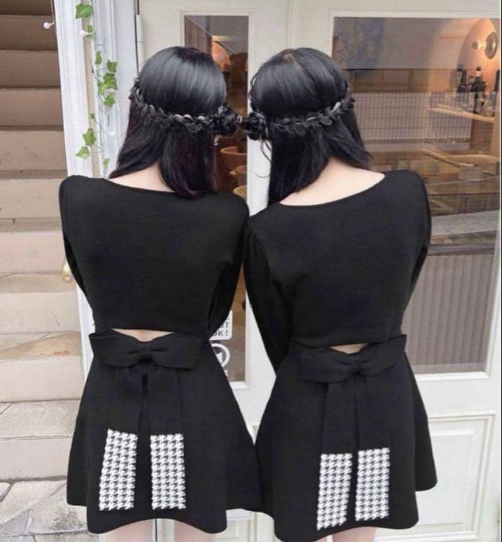 ミシェルマカロン イモちゃん コラボ　デコルテオープン千鳥ワンピース