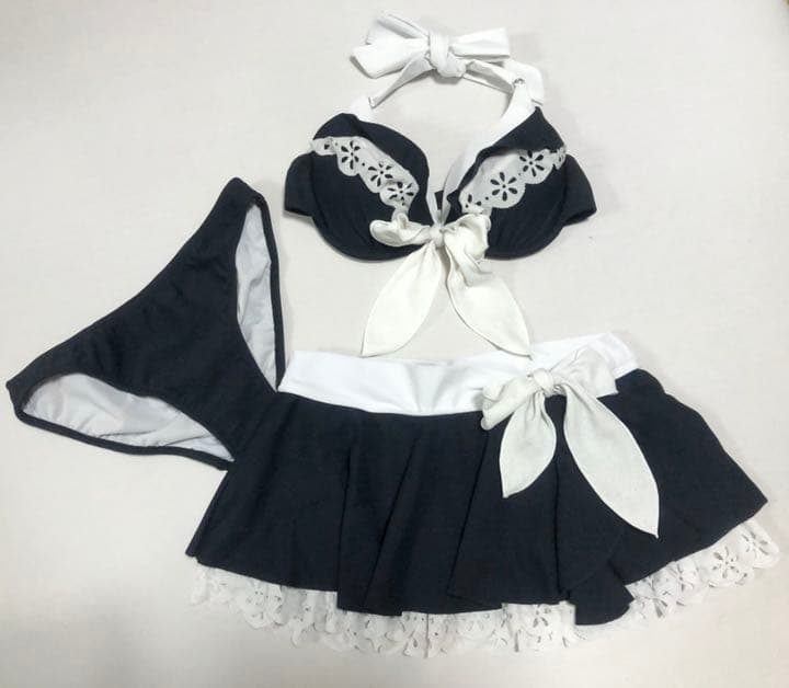 LODISPOTTO 水着　スカラップレース／ラメ／ネイビー×ホワイト