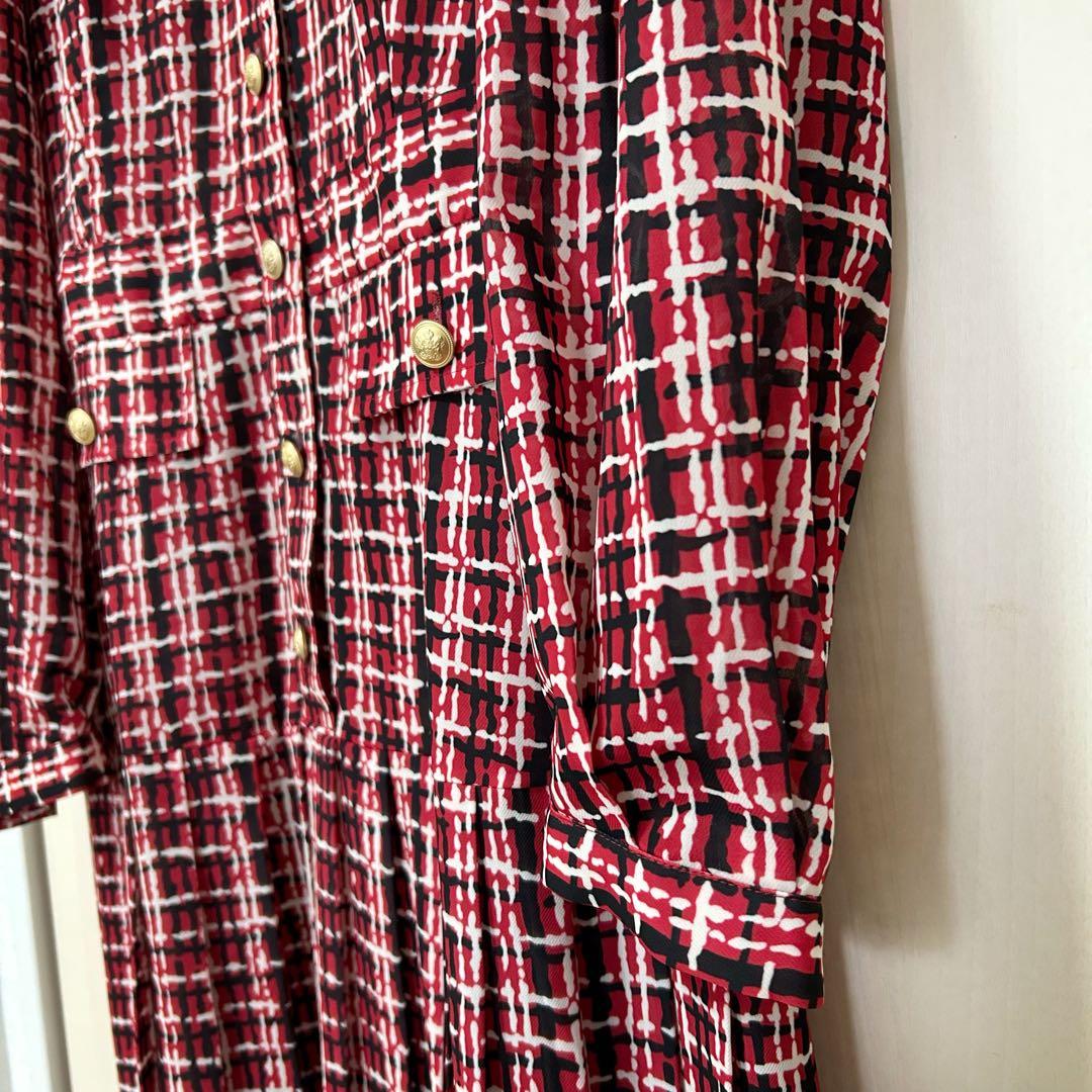 22AW♡グレースコンチネンタル ツイードプリントワンピース 36 金釦