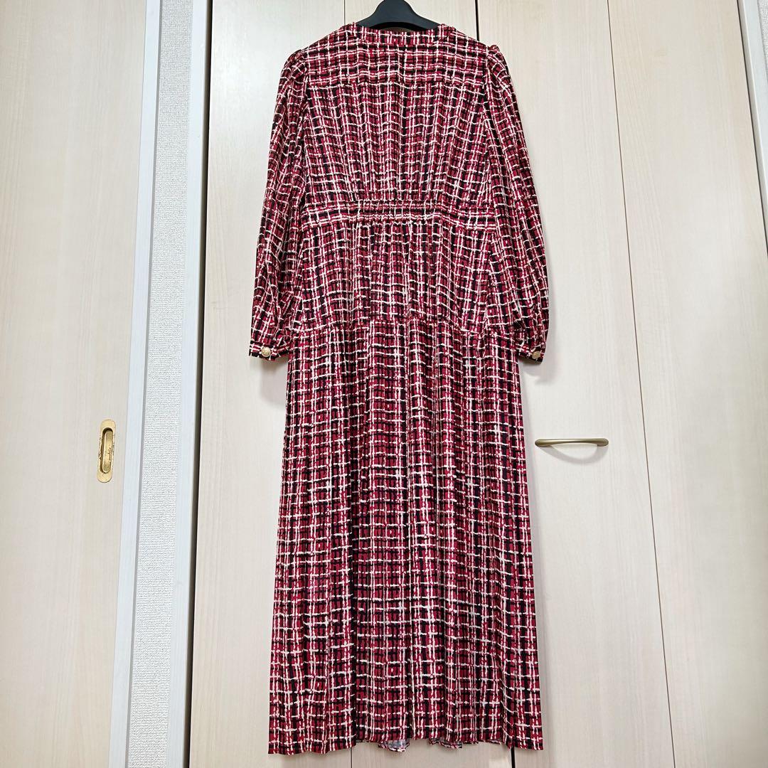 22AW♡グレースコンチネンタル ツイードプリントワンピース 36 金釦