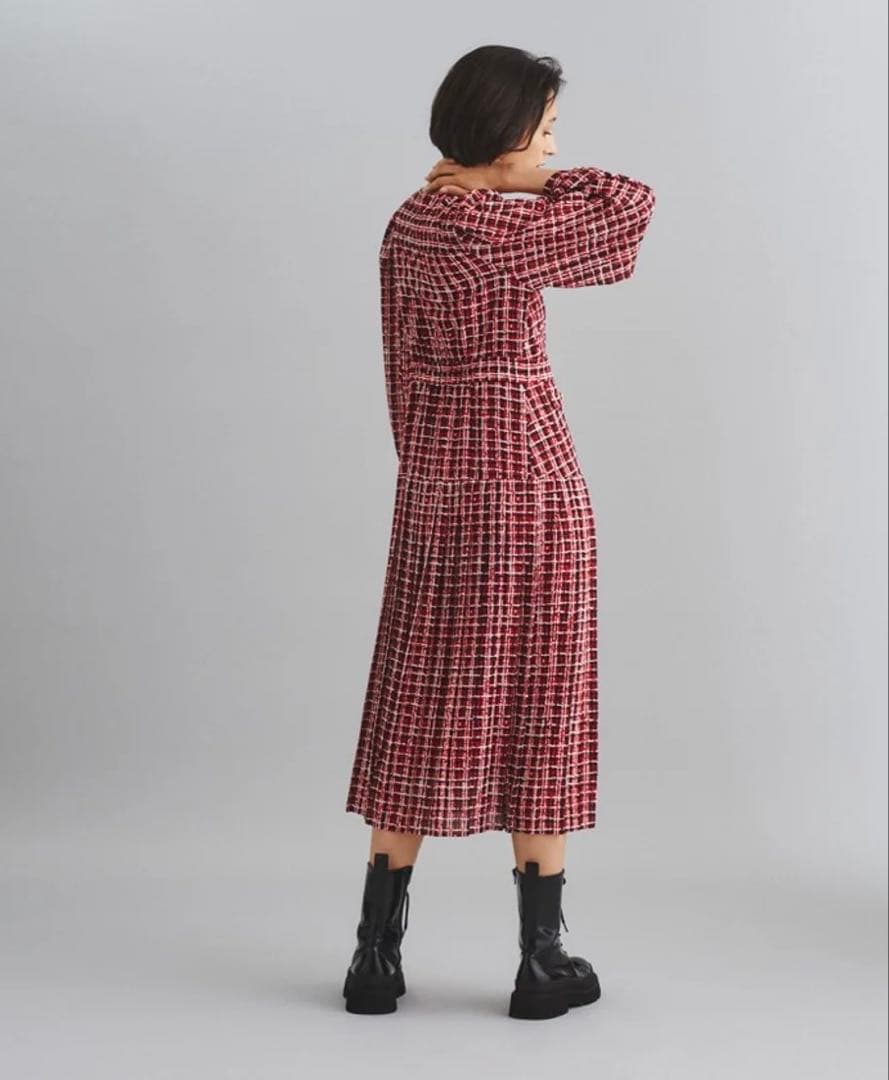 22AW♡グレースコンチネンタル ツイードプリントワンピース 36 金釦