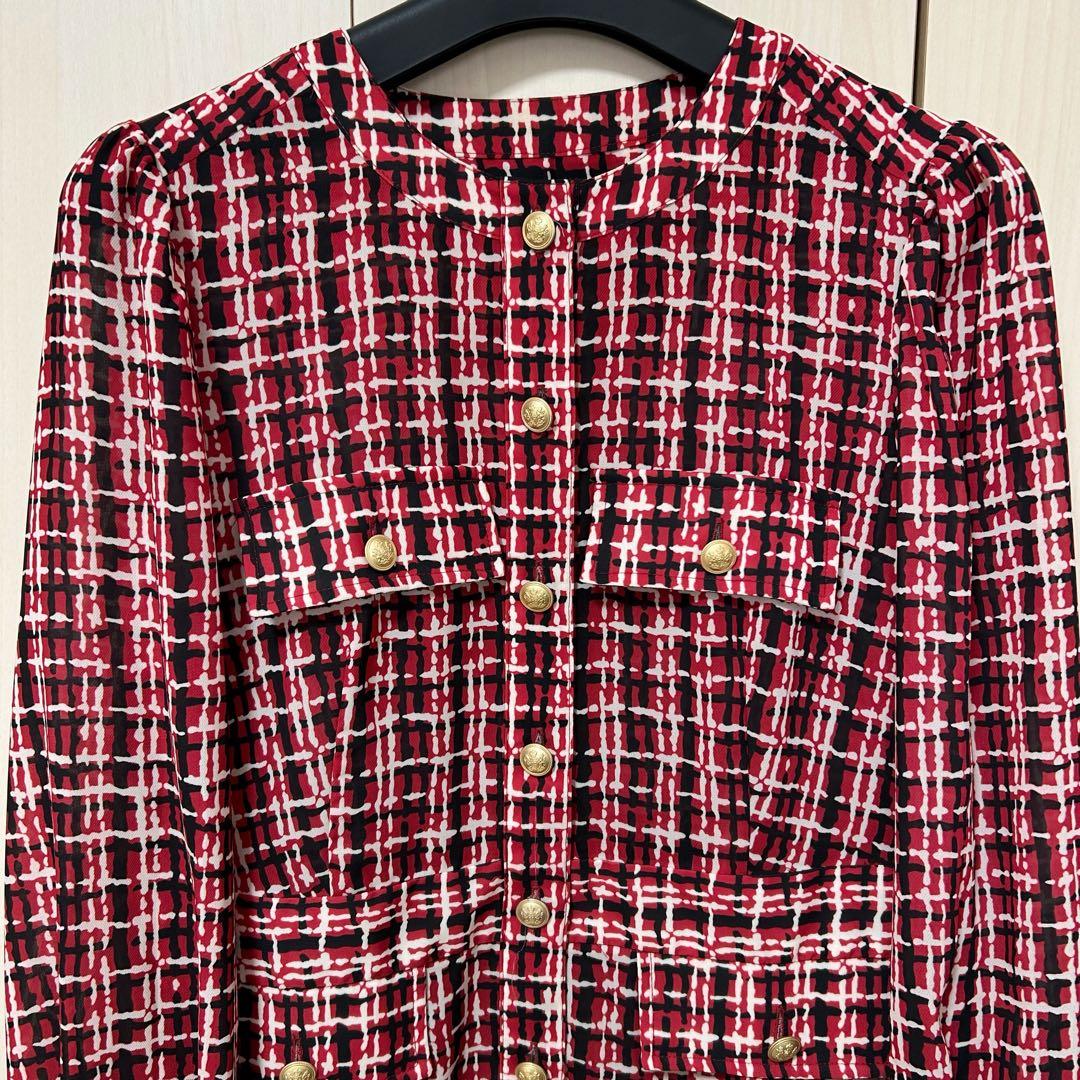 22AW♡グレースコンチネンタル ツイードプリントワンピース 36 金釦