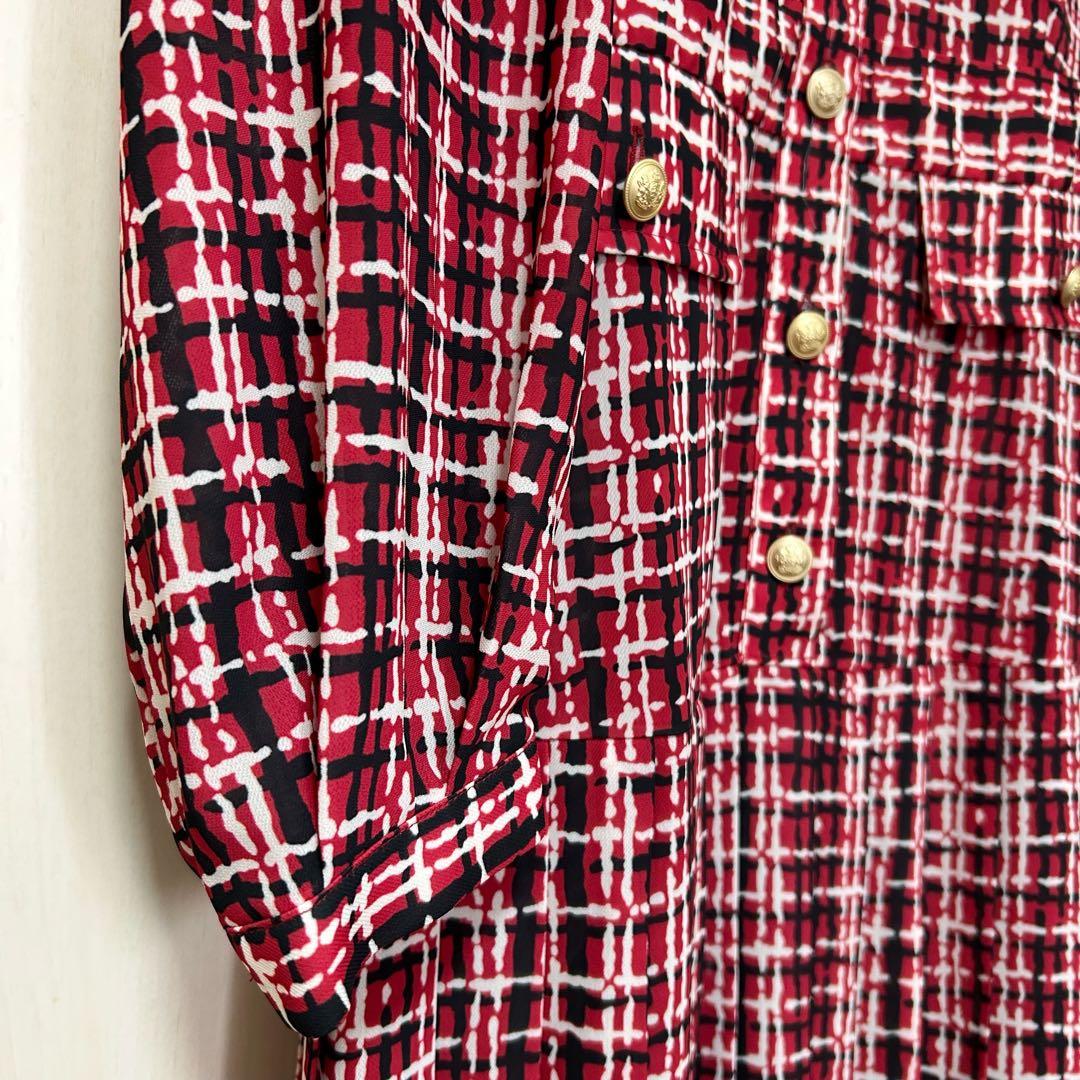 22AW♡グレースコンチネンタル ツイードプリントワンピース 36 金釦